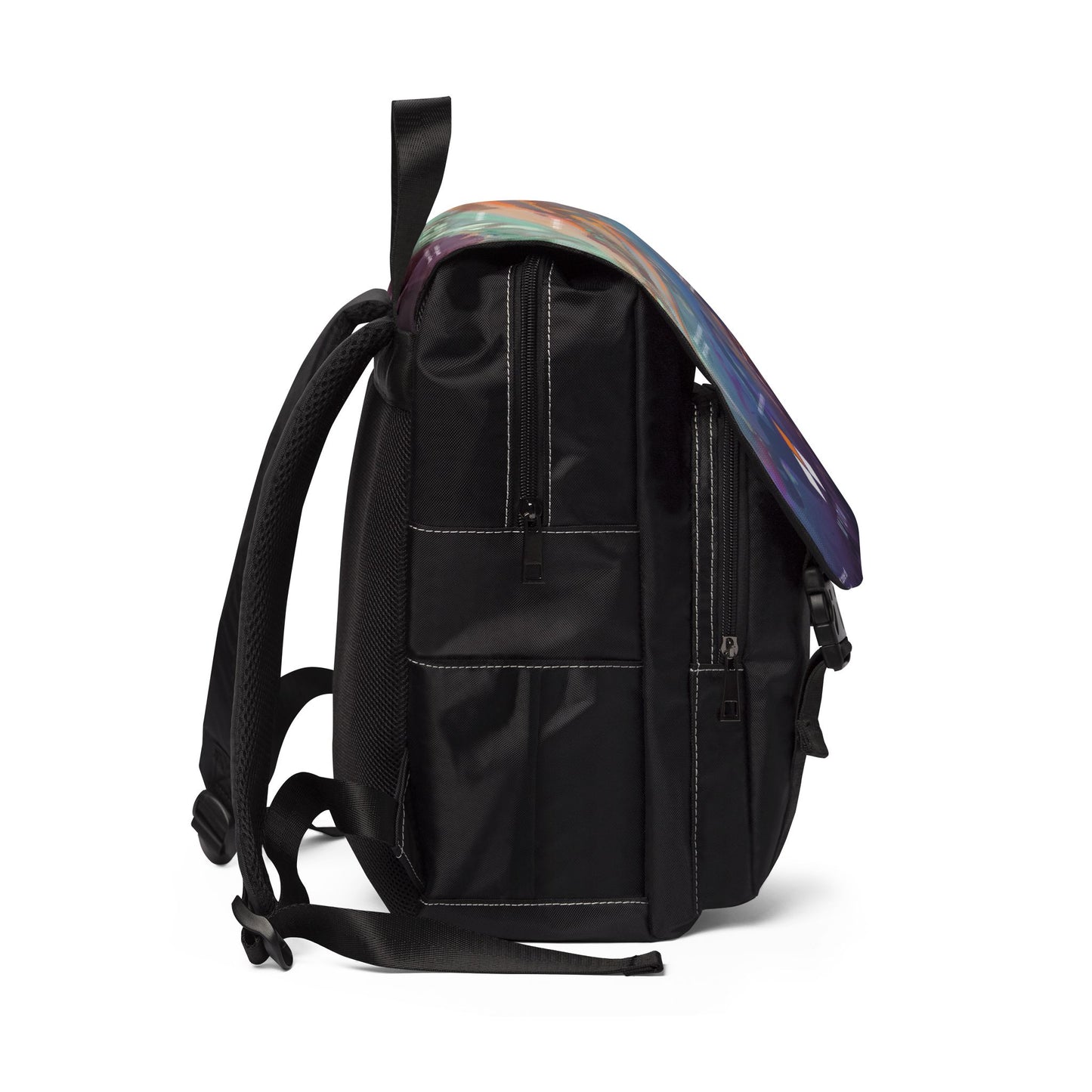 Abstract Oceanscape Print Backpack | Colorful Night Sky Flap Backpack