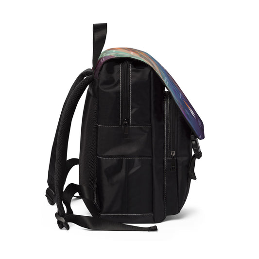 Abstract Oceanscape Print Backpack | Colorful Night Sky Flap Backpack