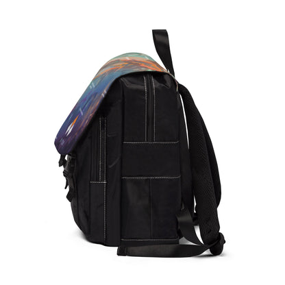 Abstract Oceanscape Print Backpack | Colorful Night Sky Flap Backpack