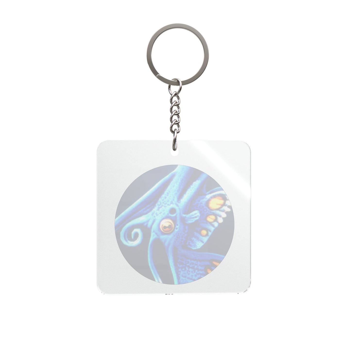 Blue Alien Fish Illustration Square Keychain | Ocean Creature Keyring